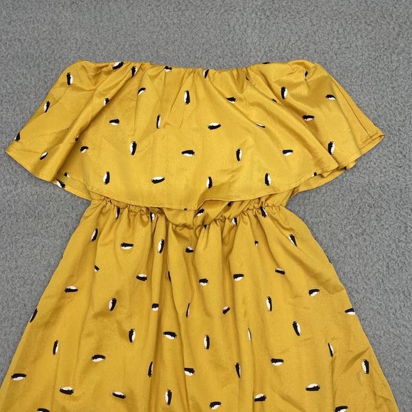 Everly Sleeveless Mini Dress Womens Small Yellow Penguin Print Flowy Tiered - Picture 11 of 15